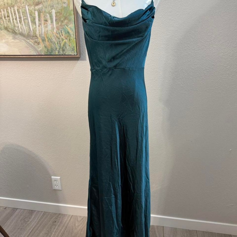 Mogidol Teal Satin Cowl Neck Maxi Dress – Size M